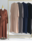 SOA002 Crape 4-Pcs Open Abaya Set With Pockets