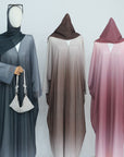 SA013 Glitter Gradient Polyester Abaya Set With Hijab