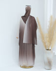 SA013 Glitter Gradient Polyester Abaya Set With Hijab