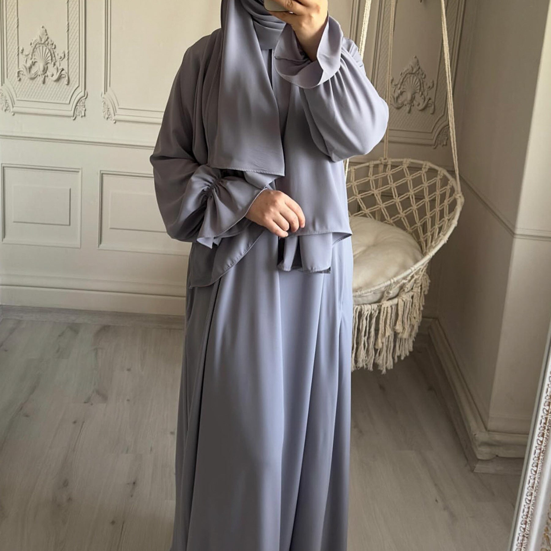 SA005 Hijab Attached Hoodie Nida Abaya With Pockets