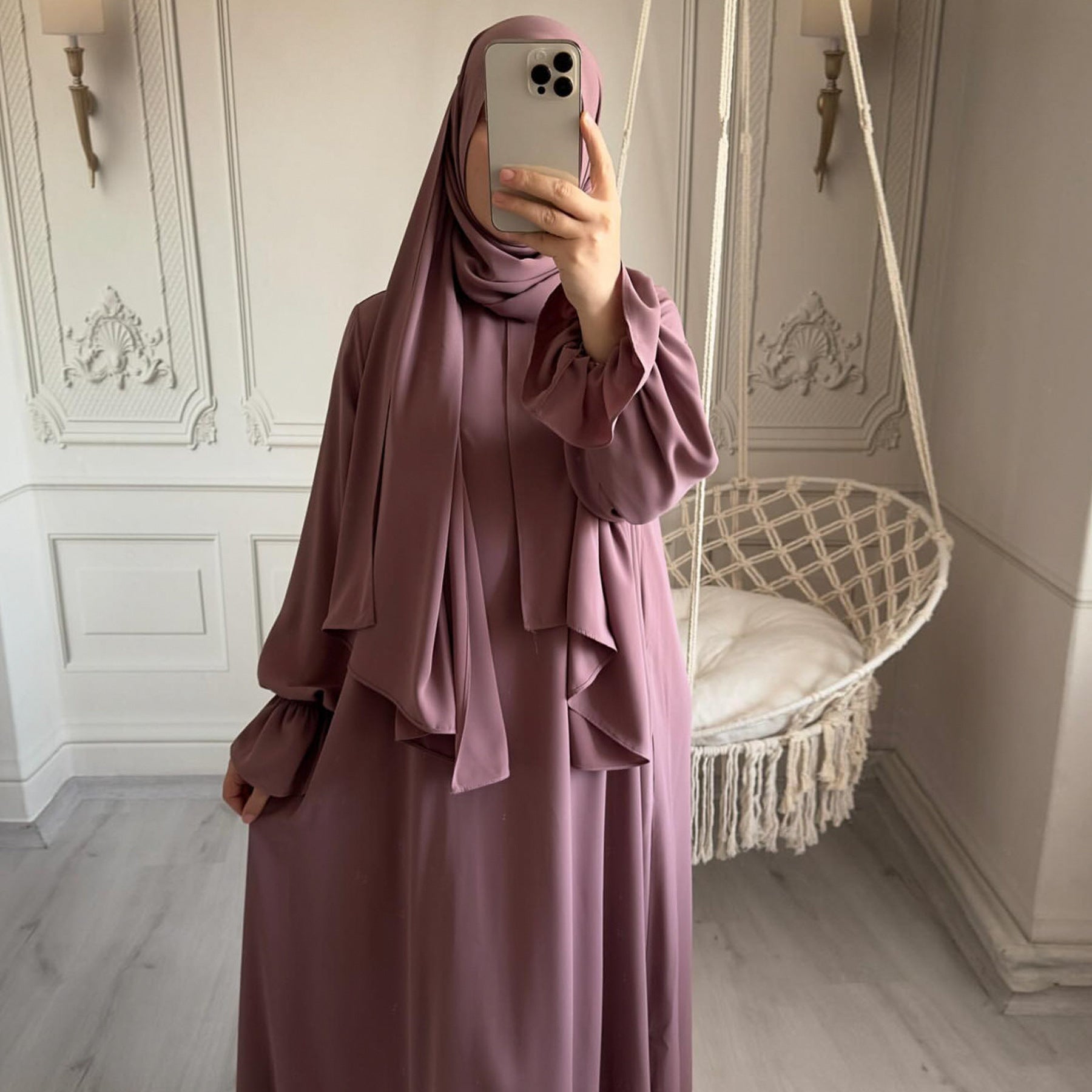 SA005 Hijab Attached Hoodie Nida Abaya With Pockets