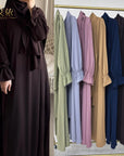 SK002  Creap Ruffled Solid Elastic Long Shawls Khimar With Abaya Set