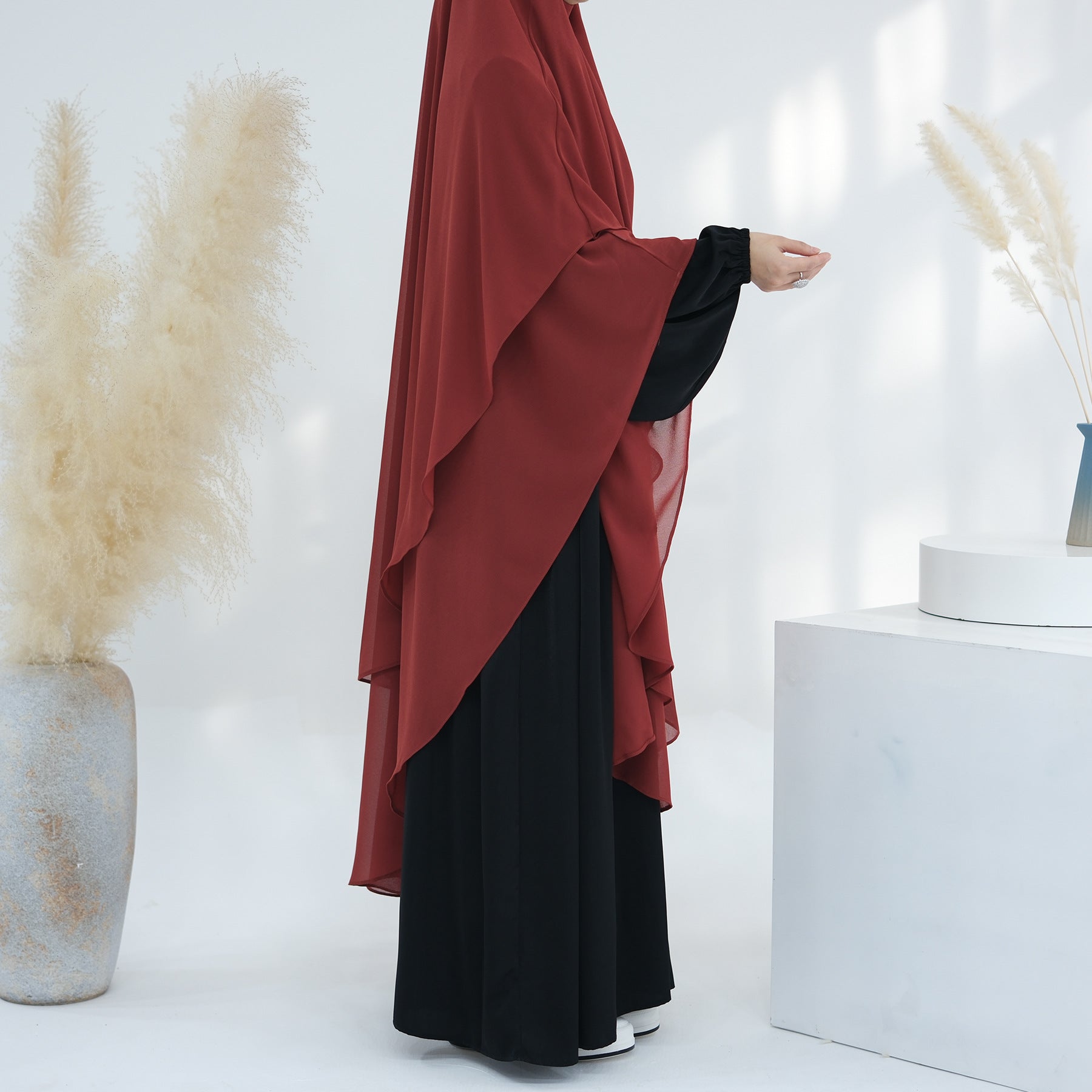 SK004  Chiffon Double Layers Front &amp; Back Long Khimar