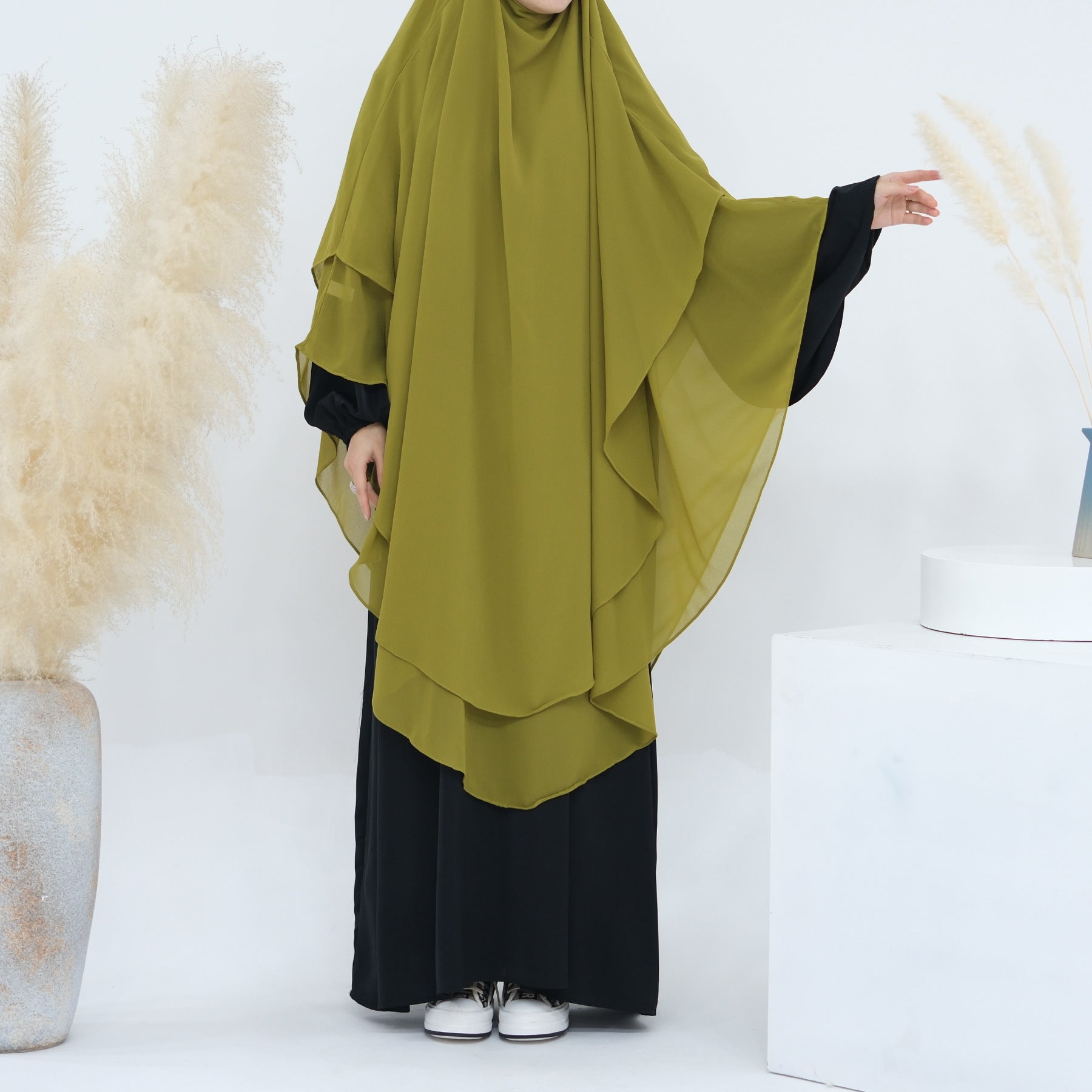 SK004  Chiffon Double Layers Front &amp; Back Long Khimar