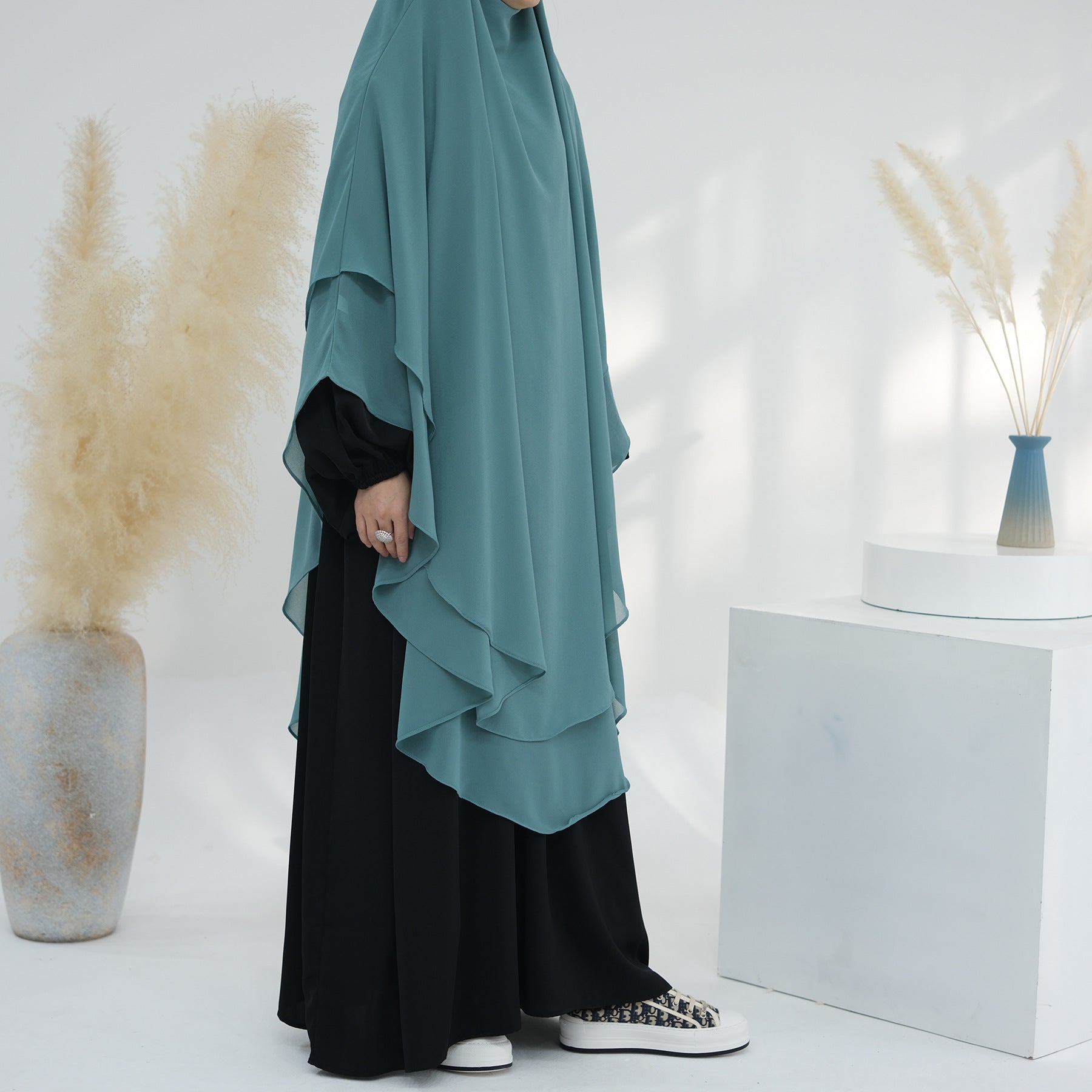 SK004  Chiffon Double Layers Front &amp; Back Long Khimar