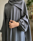 SOA002 Crape 4-Pcs Open Abaya Set With Pockets