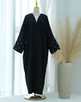 SOA006 Linen  Embroidery Moon Abaya With Hijab